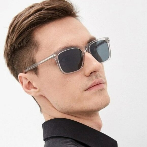 Prada Men BRAND NEW Sunglasses Grey Crystal Blue Rectangle PR18WS U430A9 - Picture 1 of 11